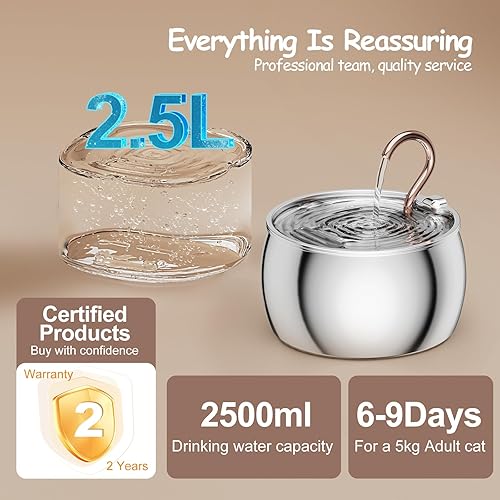 Miniatura 7 de Fuente de agua para gatos de acero inoxidable -2.5L84 onzas con cuello de cisne para beber - Fuente de agua para mascotas para gatos en el interior