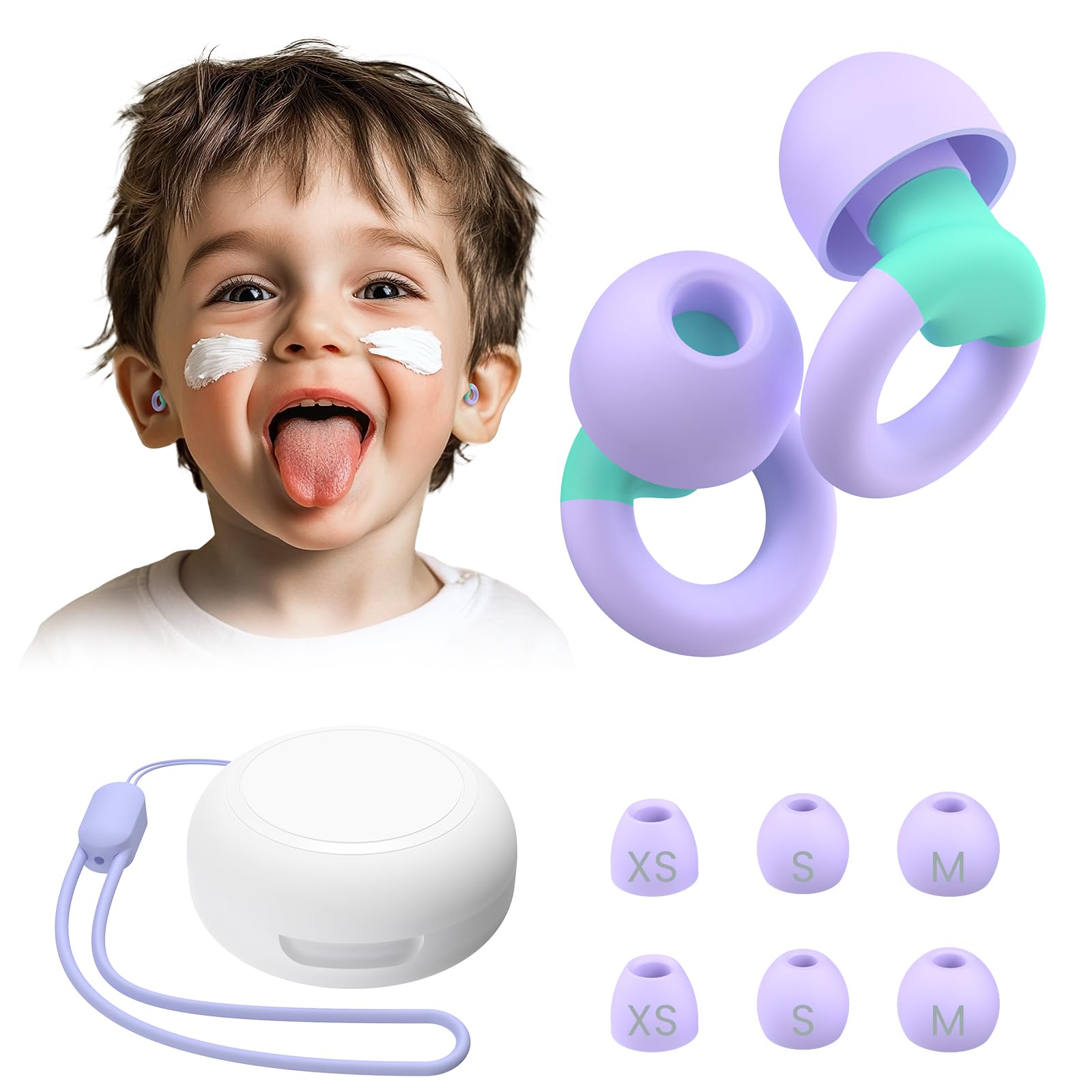 Kids Ear Plugs(6+yrs)-2 Pairs of Reusable Noise Reduction Earplugs for Small Canal With 6 ...