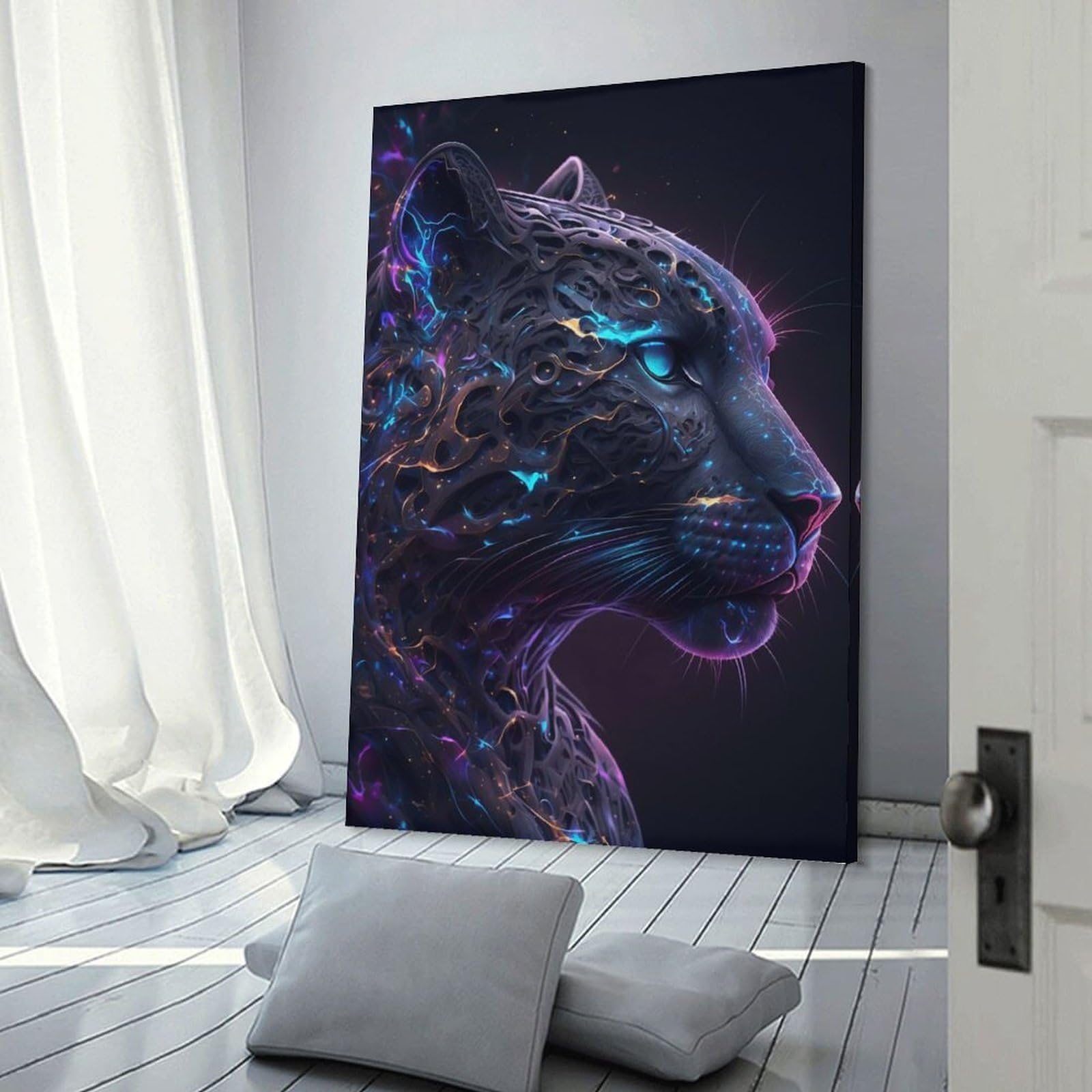 Junmoney Galaxy Panther Animal Canvas Art Print, 12x18inch(30x45cm), for Hallway, Bedroom Or Modern Interiors, A Wall Art Gift for Fresh Interiors