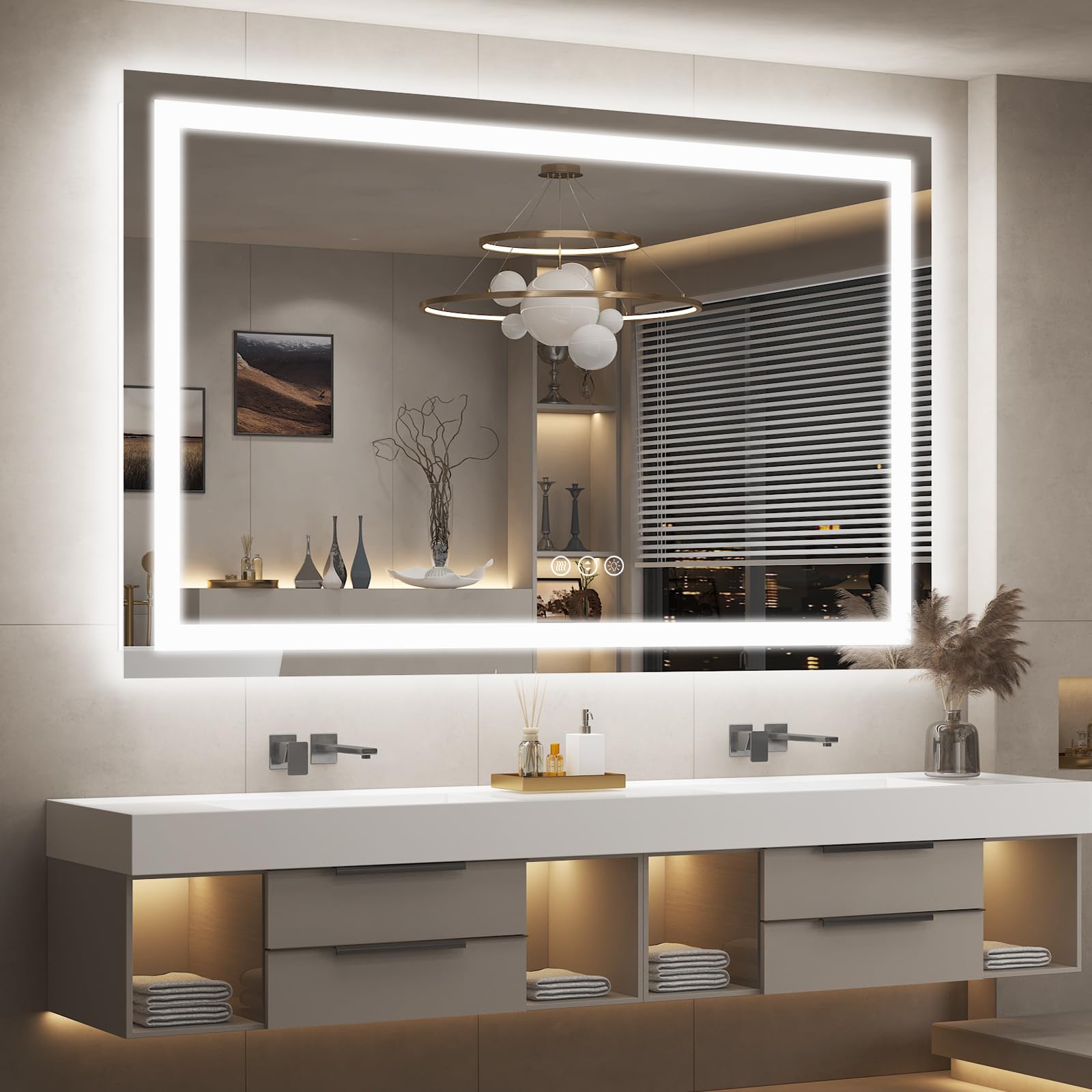 LED Bathroom Mirror for Wall 60x38, Large Lighted Vanity Mirror with Lights, Dimmable, Anti-Fog, Shatter-Proof, ETL Listed (Front + Backlit)