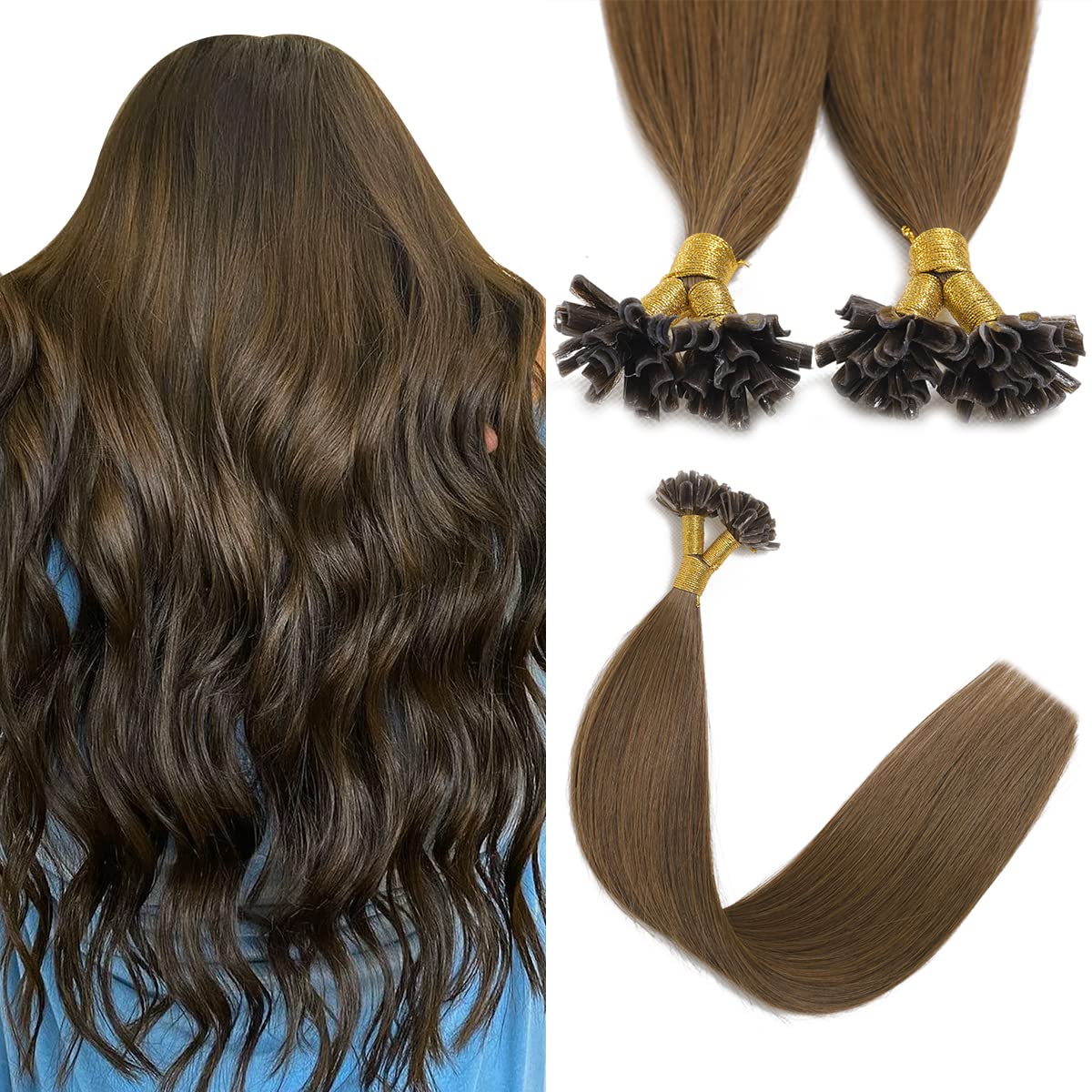 Sindra Extension Capelli Veri Cheratina U Tip Human Hair Castano Cioccolato 35cm 50Ciocche 40g Extension Cheratina Capelli Veri Umani U#4-35cm