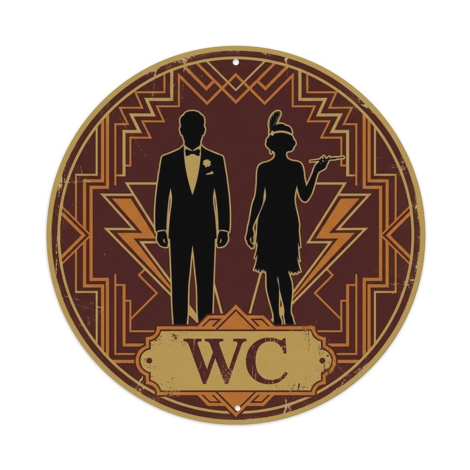 WC Art Deco Restroom Sign Ladies Gents Metal Tin Sign