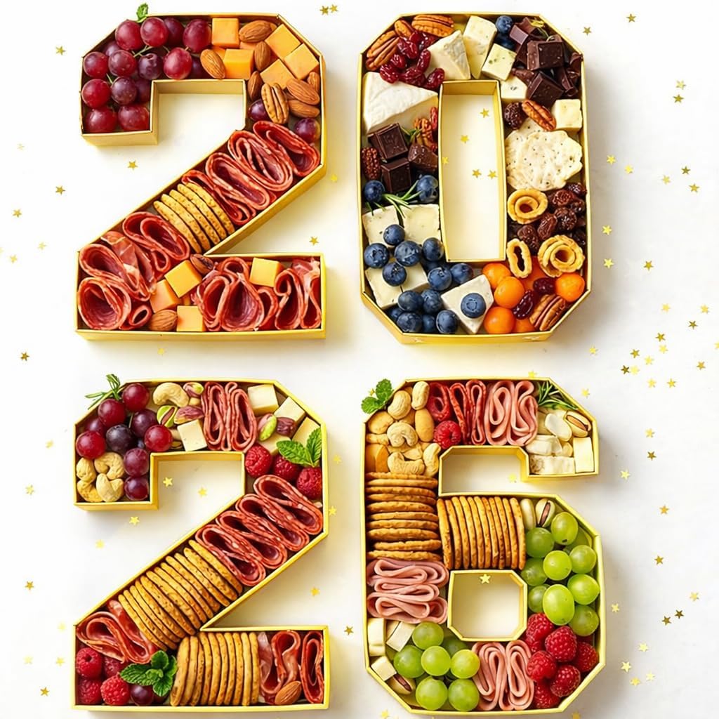 2026 Charcuterie Numbers Fillable – Extra Sturdy Gold Cardboard 2026 Serving Food Tray for Party, Birthday and Anniversary - 2026 Graduation Centerpieces for Tables