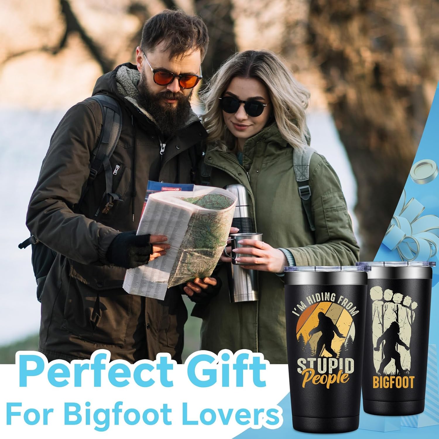 Fufandi Bigfoot Gifts for Men, Women - Big Foot Sasquatch Gifts - I'm Hiding from Stupid People - Insulated Tumbler Cup 20oz - Image 2