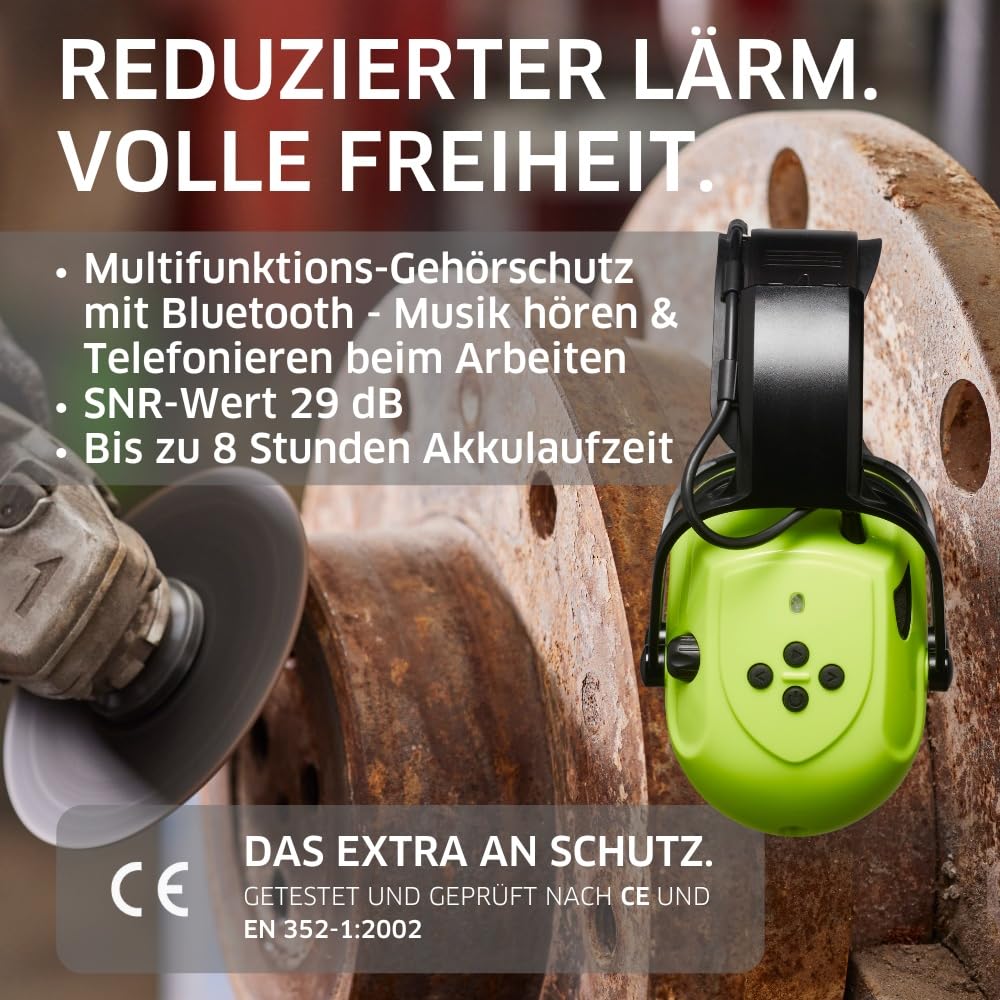 Gebol Kapselgehörschutz Profi Bluetooth, SNR 29 dB, USB, AUX, Mikrofon | Telefonieren & Musik bei der Arbeit, SNR 29 dB, bis 8 Std Akku, Mikrofon mit Geräuschreduzierung, weiche Polster