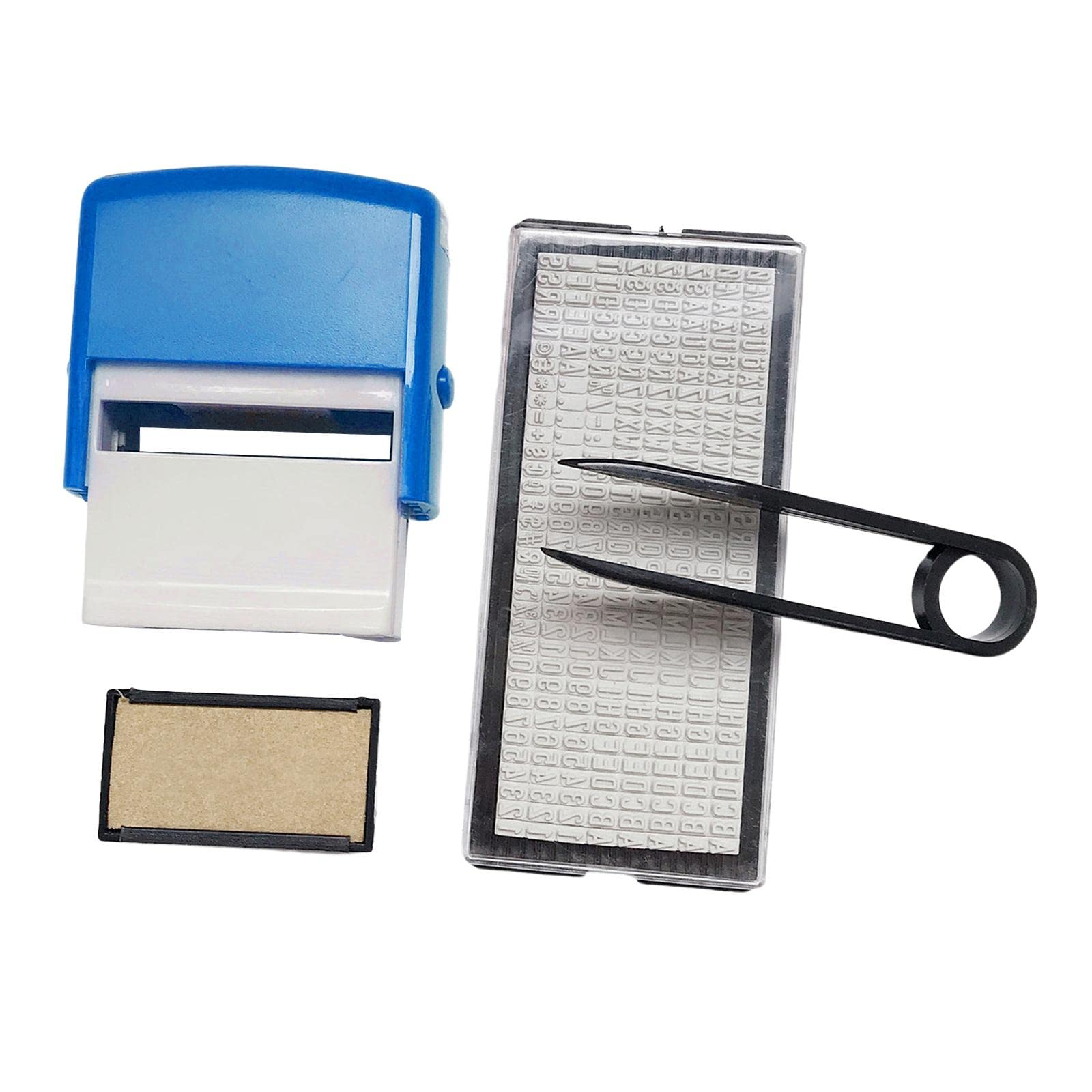 Set di 10 mini timbri in gomma personalizzati con lettere dell'alfabeto e numeri, per la casa, blu, 9 x 7 cm