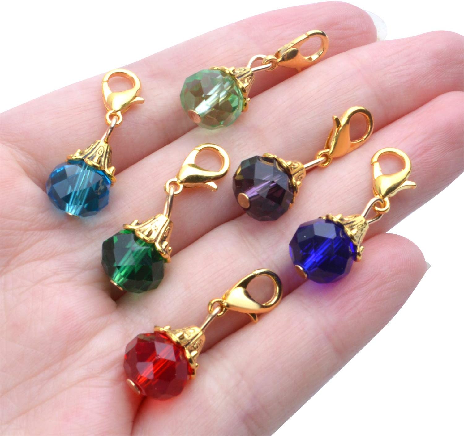 Aylifu 24 Pieces Crystal Dangle,12 Colors Faceted Crystal Dangle Charms Glass Pendant with Gold Lobster Claw Clasp for Keychain Purse Decoration