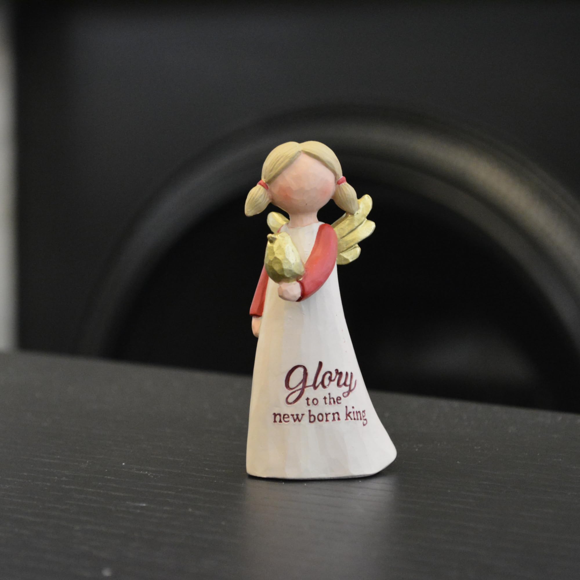 Feather & Grace Angel Hand Painted Resin Decorative Figurine Resin with Glory To The New Born King Message - Image 2