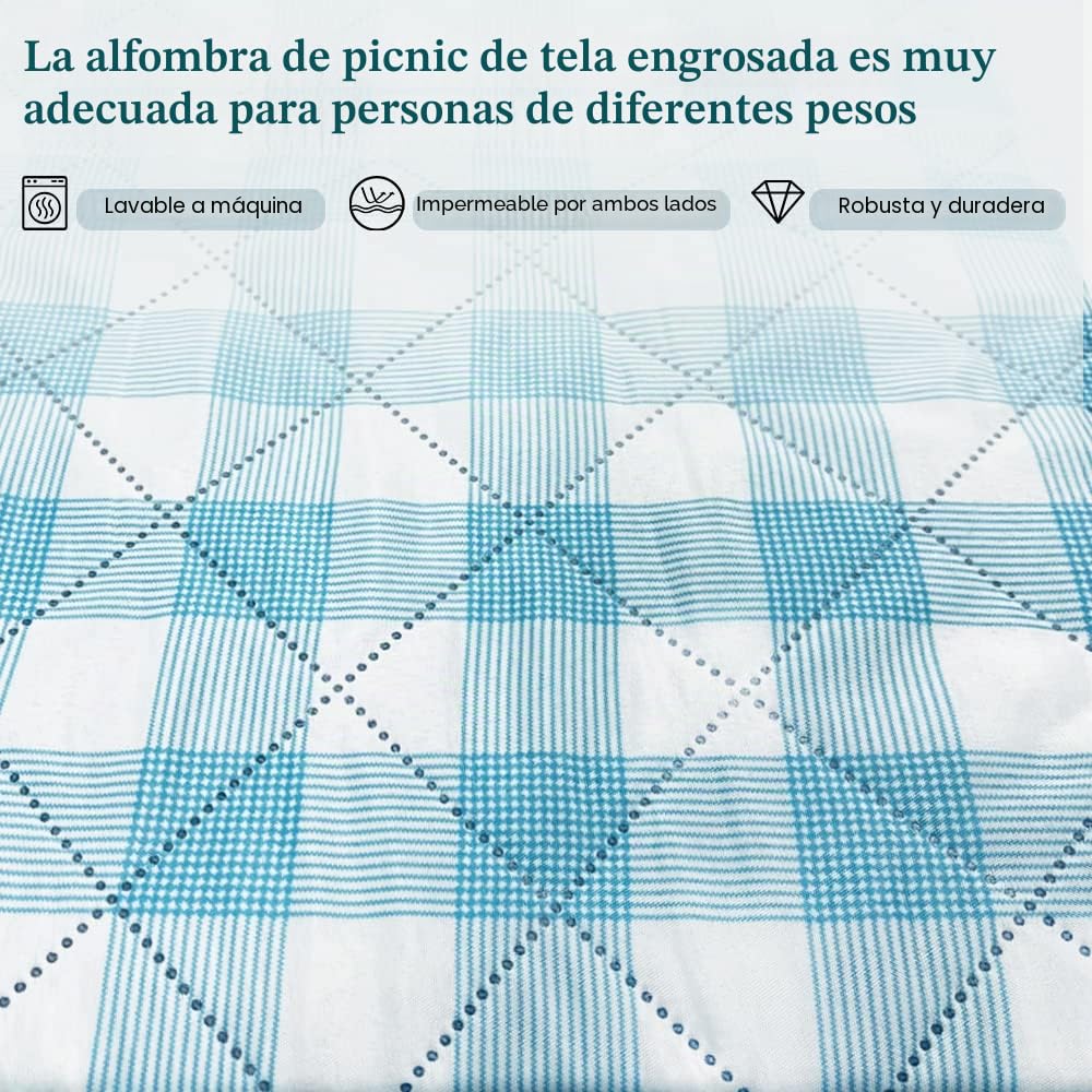 Manta y Picnic Impermeable Lavable, Alfombra Playa Plegable Antiarena, Mantel Picnic Grueso Tela Oxford Antihumedad Ligero Algodón Familiar (200x200, onda)