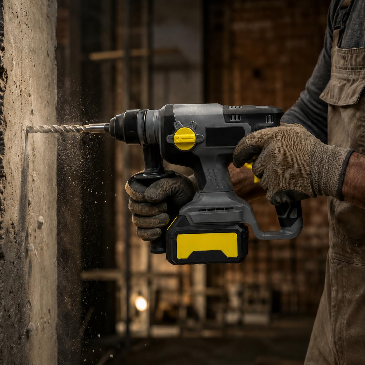 KOMBO PRO - Kit Tassellatore a Percussione BRUSHLESS 20V – 1,7 Joule, 1400 Giri/Min, SDS Plus, Batteria 4.0Ah, 3 Punte + 2 Scalpelli, Valigetta Rigida per Forature e Scalpellature Professionali