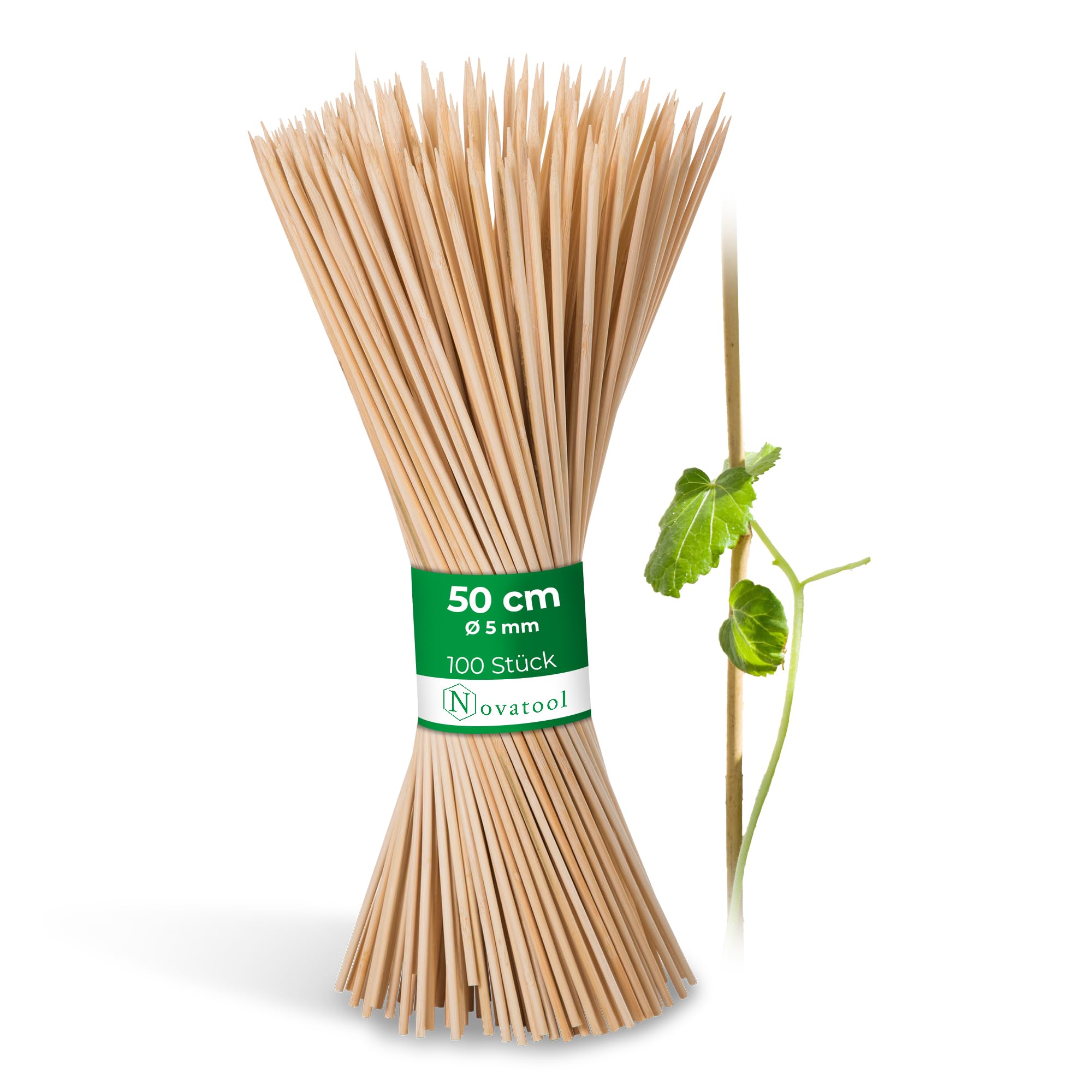 Novatool 100x Splittstäbe 50 cm x 5 mm I Natur I Pflanzstäbe Rankhilfe Bambus Stab Bambusstäbe Bambusstange Pflanzen Stütze Holzstab Plant Stakes