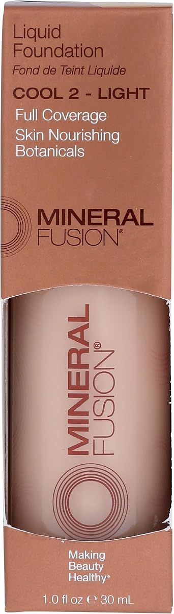 Mineral Fusion Full Coverage Foundation, Liquid Foundation - Cool 2- Light Complexion w/Cool Undertones, Lightweight Matte Finish, Up to 12 Hr Hydration, Hypoallergenic & Vegan, 1 fl. Oz