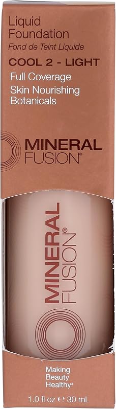 Mineral Fusion Full Coverage Foundation, Liquid Foundation - Cool 2- Light Complexion w/Cool Undertones, Lightweight Matte Finish, Up to 12 Hr Hydration, Hypoallergenic & Vegan, 1 fl. Oz