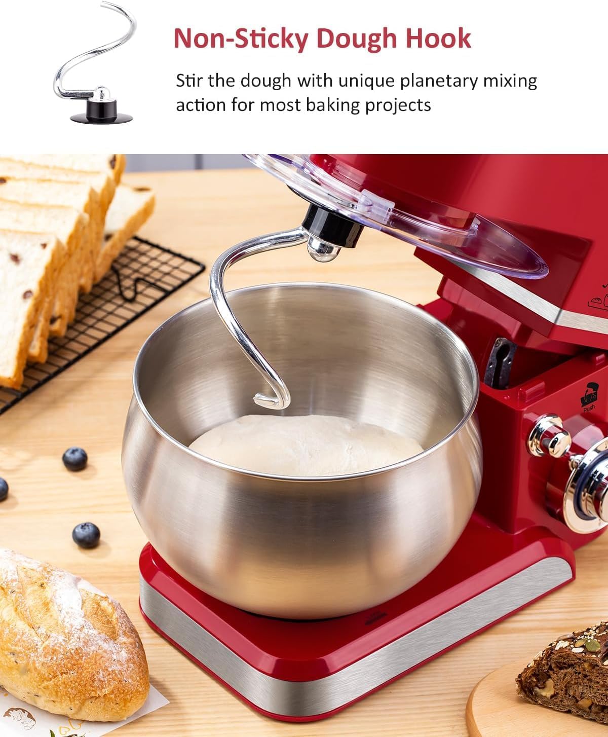 ele ELEOPTION 5L Stand Mixer 6-Speed 400W Electric Dough Mixer with Stainless Steel Bowl, Dough Hook, Splash Guard & Accessories for Baking Bread Cookies, Cakes