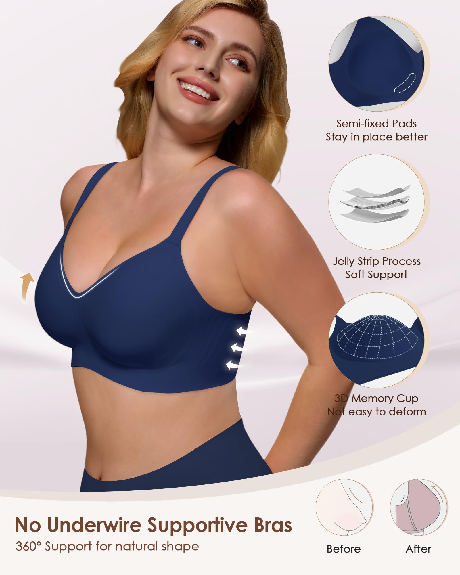 As Fairy Wire-Free Seamless Bra with Jelly Strip Technology Soutien-Gorge de T-Shirt Femme