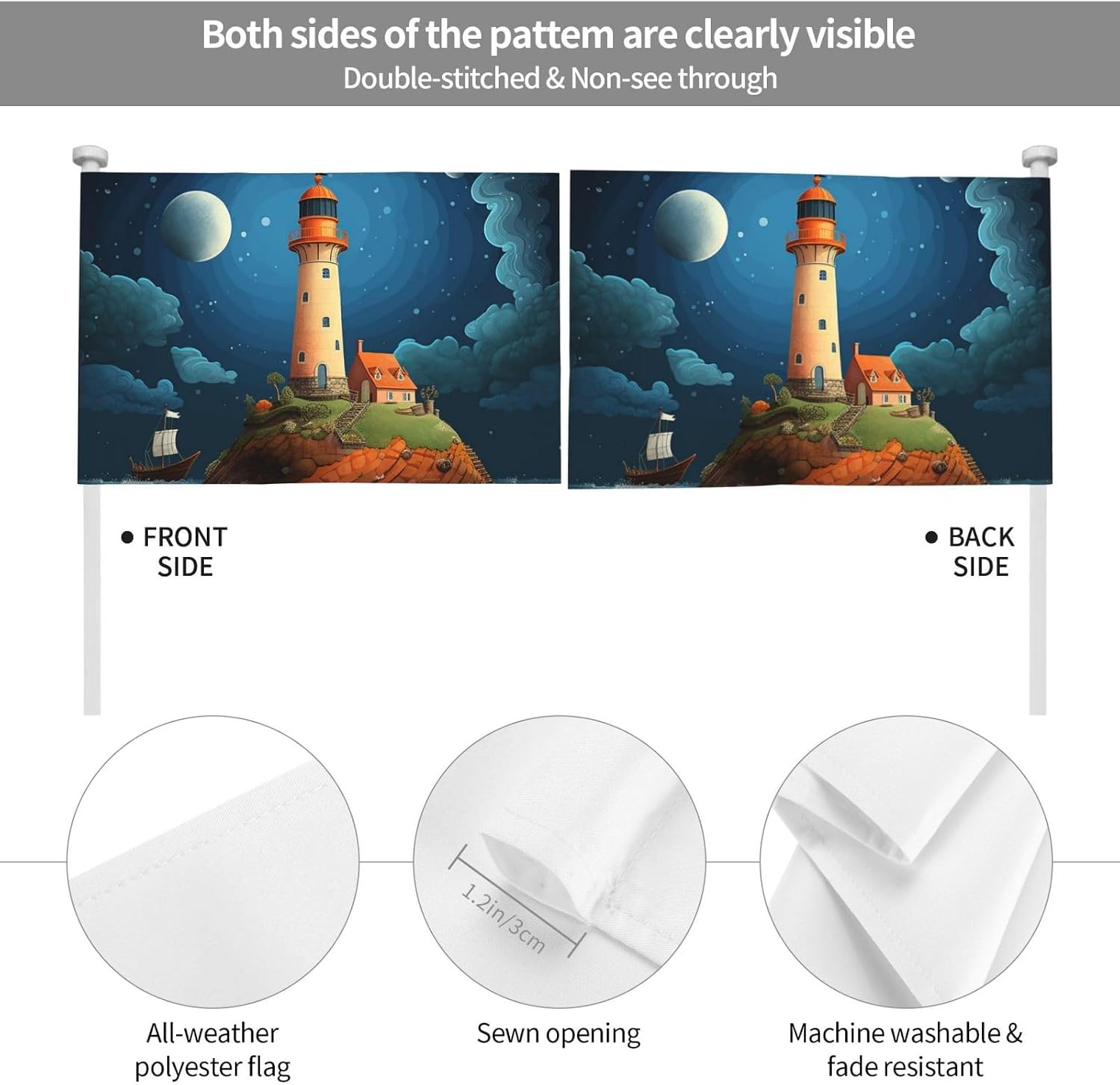 Catoon Whale Lighthouse Small Car Flag No Fade Double Sided Car Window Clip Flag Mini Handheld Flag Banner Personalized Car Vehicle Flag 12"X18" For Car Truck Suv image 4