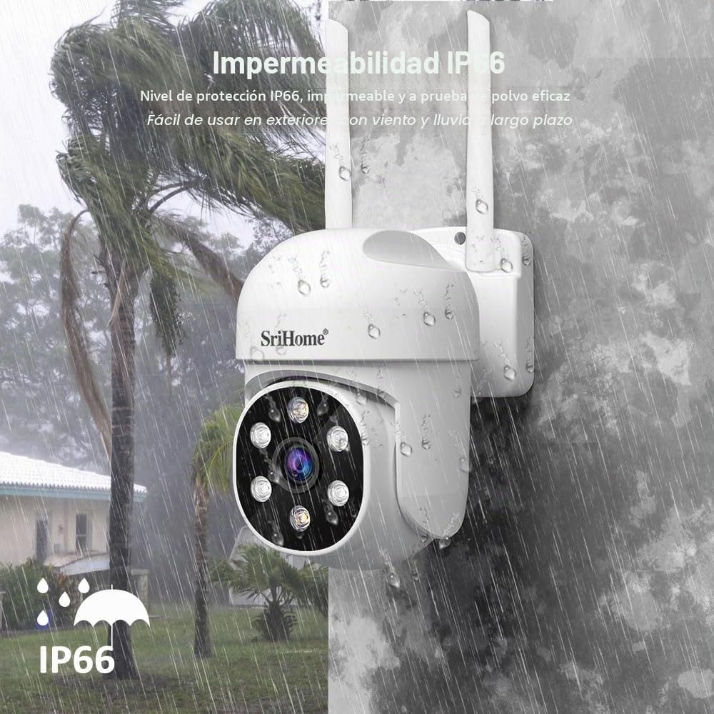 SRIHOME 1080P WiFi Monitoreo PTZ cámara IP detección humanoide y Seguimiento de Movimiento visión Nocturna IP66 Impermeable (2 Paquete de Unidades)