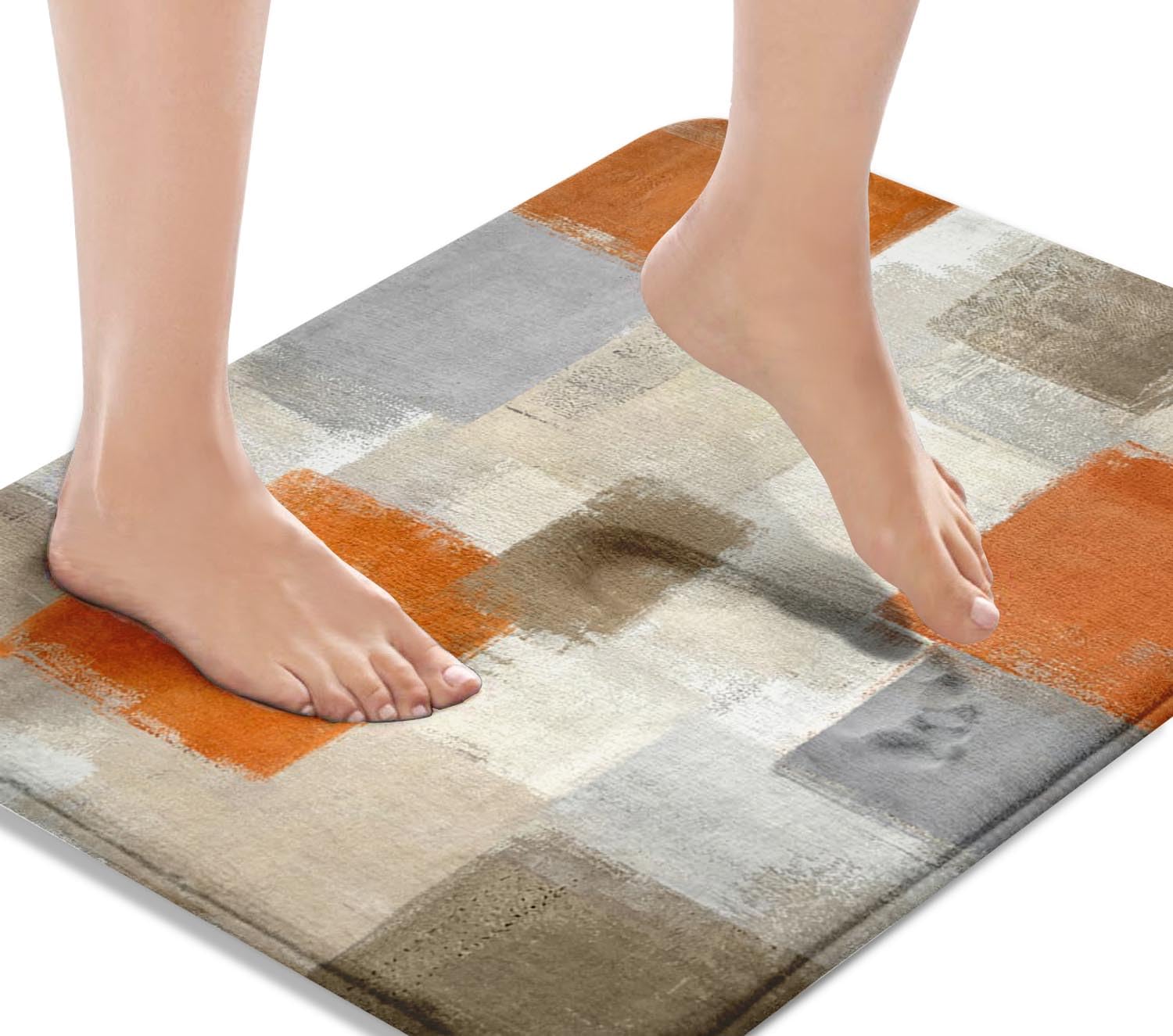 Britimes Bath Mat for Bathroom Orange Gray Abstract Pattern Geometric Bath Rug Floor Mat Bathroom Decorations 16x24 inches for Kitchen Bedroom Indoor