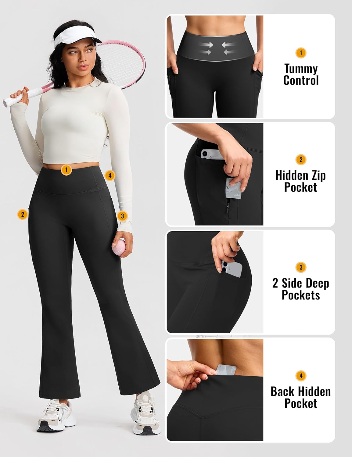 Yoga Pants Women Fleece Lined High Waisted Pant Stretch Flare Bootcut with 4 Pockets Workout Casual - Image 5