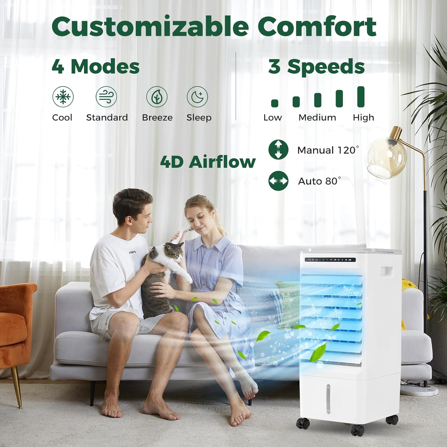 COSTWAY Evaporative Air Cooler, Include Remote Control, 4 Ice Packs, Bladeless Fan with 3 Modes, 3 Speeds, 7H Timer, 6L Water Tank, Portable Swamp Cooler for Bedroom, Indoor Use, White
