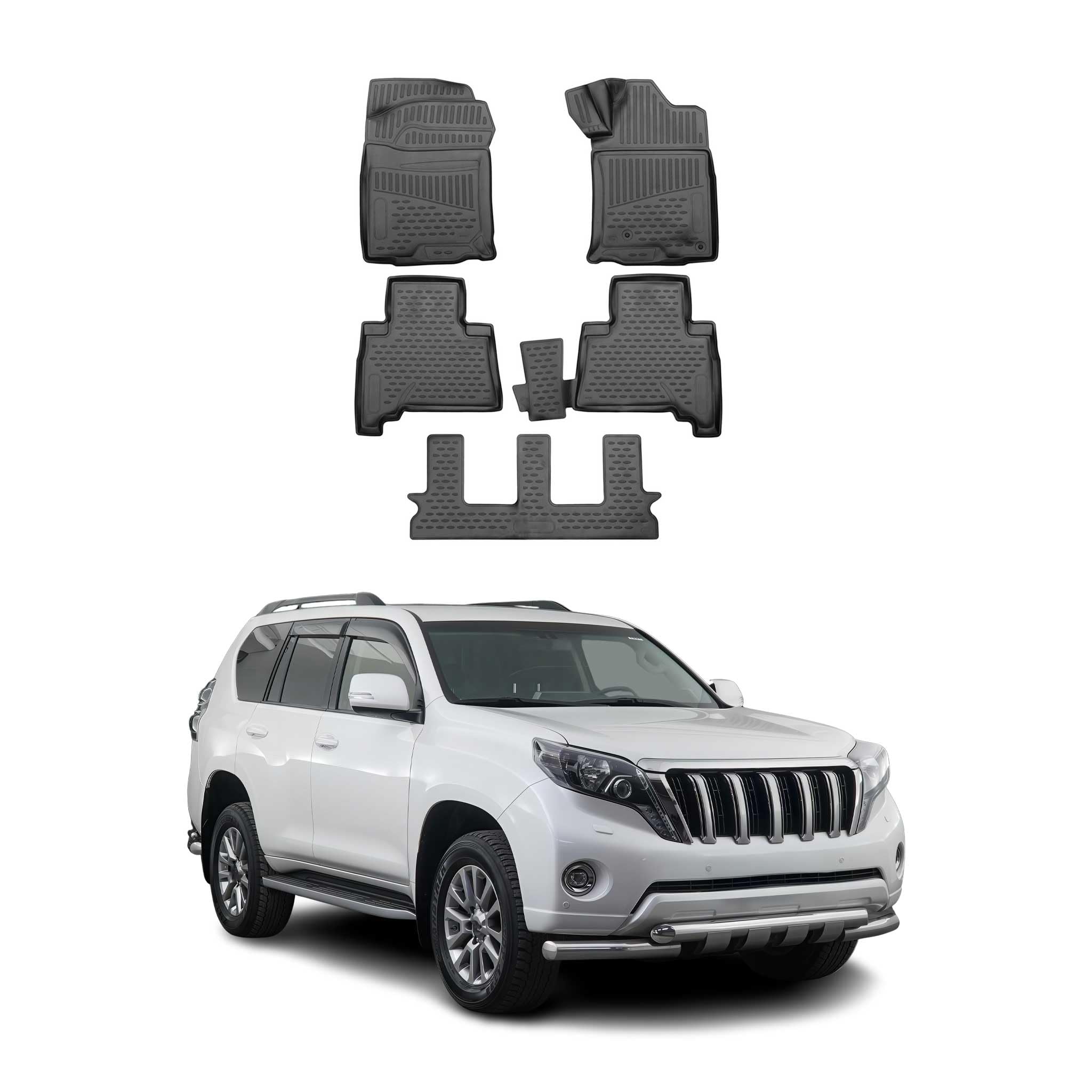 OMAC Dywaniki Gumowe Fußmatte kompatybilny z Toyota Land Cruiser Prado 2009-2023 TPE Czarny 5X
