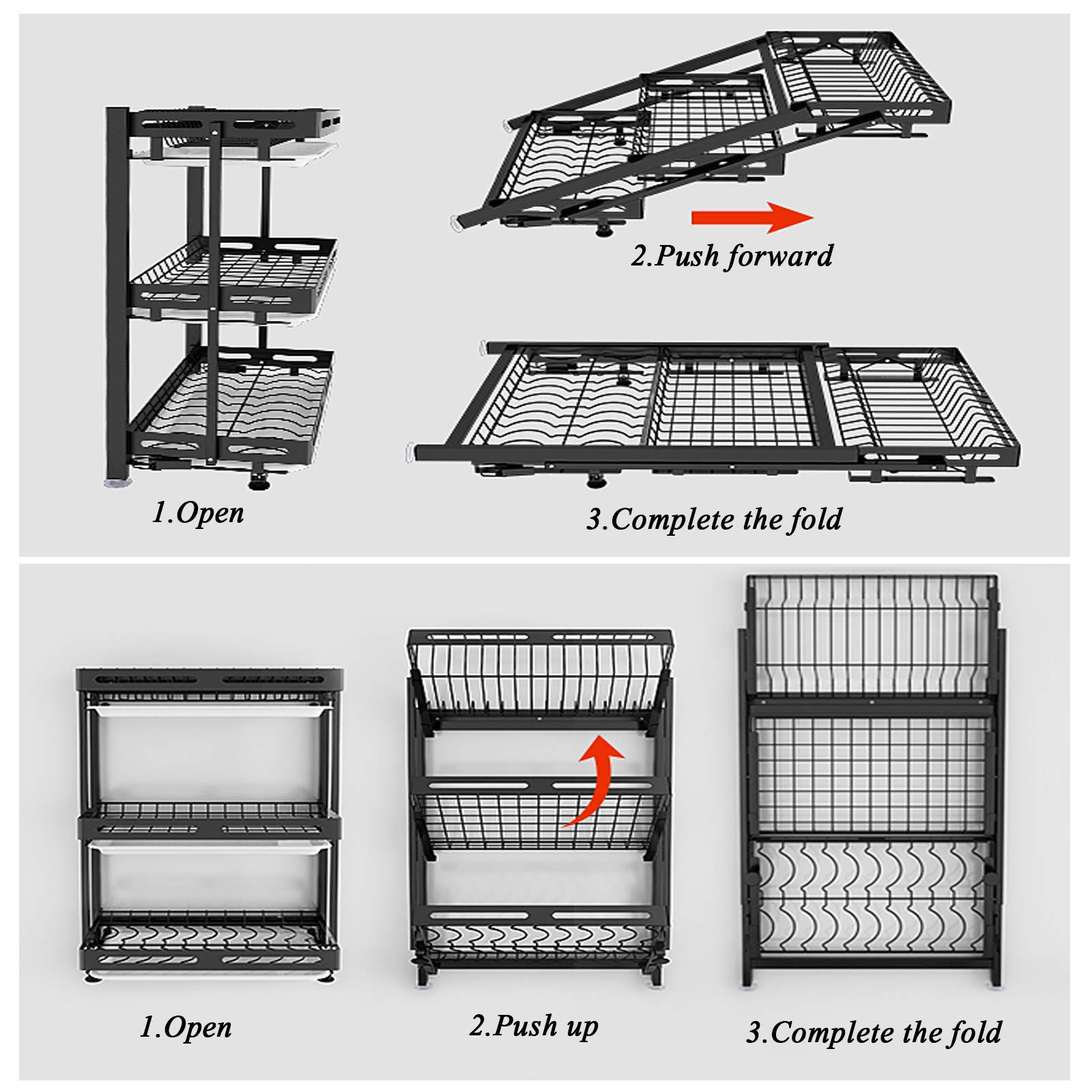 Rejilla Para Platos Plegable, Escurridores De Platos Sobre El Fregadero, Estante Para Escurridores Montado En La Pared, Sin Necesidad De Taladrar, Acero Inoxidable, Rejilla De Almacenamiento-Double
