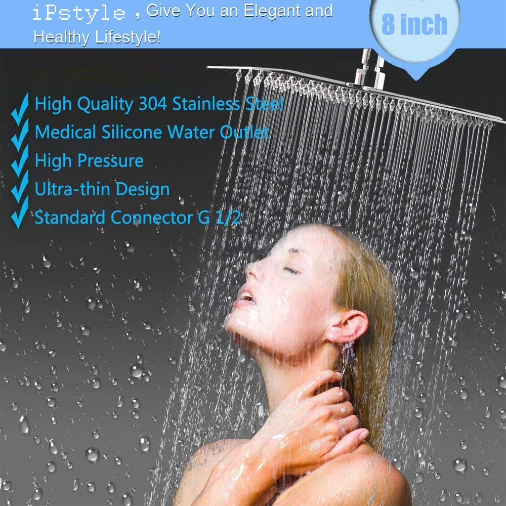 Snapklik.com : Rainfall Shower Head Brushed Nickel 8 Inch Large Square ...
