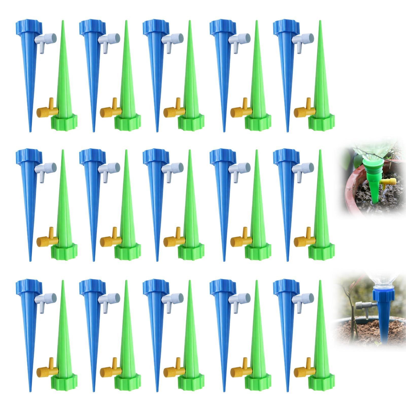 BAGUBDR 30 Pcs Plant Watering Devices, Plant Drip Feeders, Drip Feeders for Indoor Plants Self Watering Feeders for Office and Home Plants, Automatic Watering Stakes (Green and Blue)