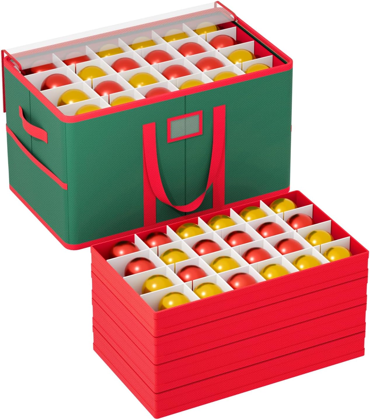 FANPROMS Christmas Ornament Storage Box with Dividers Fits 96 Holiday Decorations Storage Box Green Christmas Ball Storage Container Bins Large Christmas Ornament Storage Container with 4 Trays