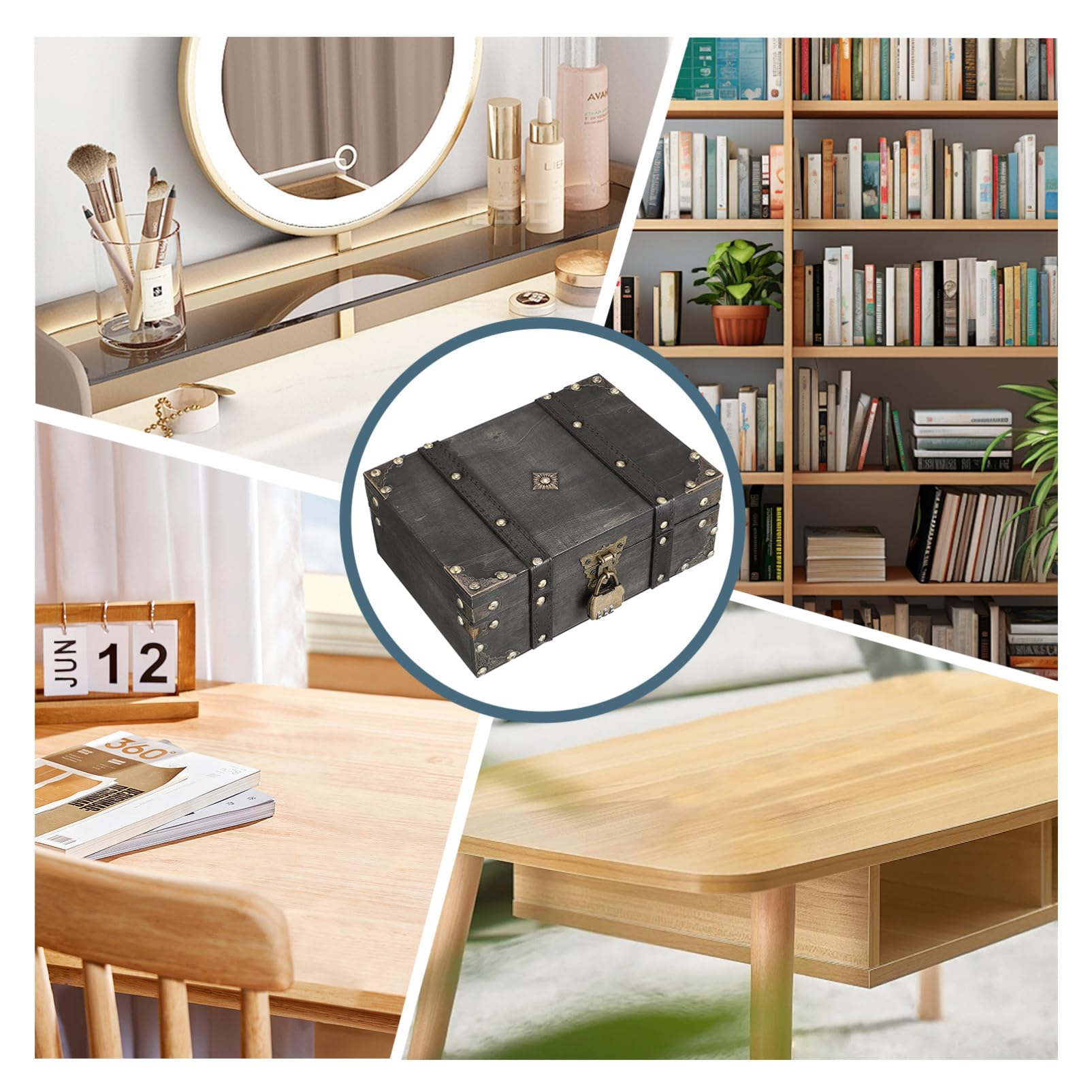 SOIMISS Vintage-schmuckschatulle Für Damen Abschließbares Schmuckkästchen Mit Zahlenschloss Ästhetische Schmuckaufbewahrung Aus Verbundmaterial Schmuckorganizer Für Schreibtisch Stauraum f