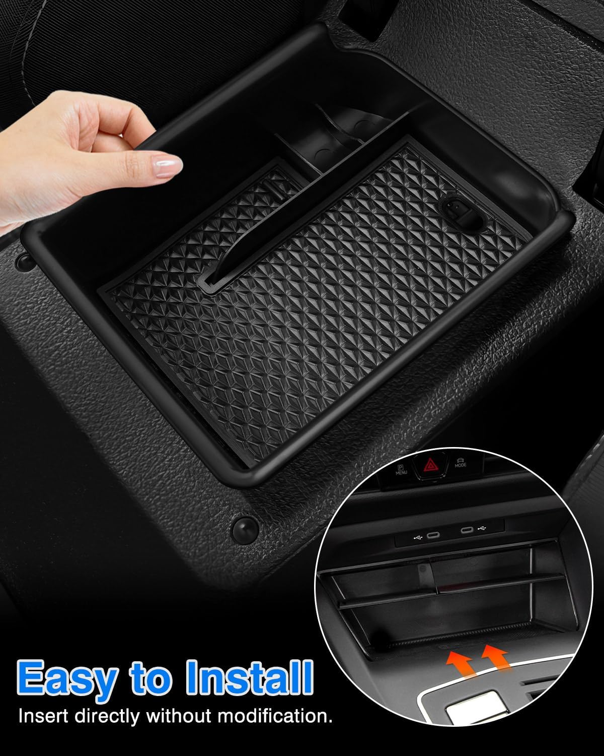 Karltys 2PCS Center Console Organizer Tray for 2022-2025 VW Volkswagen Golf GTI R MK8 Accessories Middle Console Tray Armrest Storage Box with Non-Slip Silicone Mat
