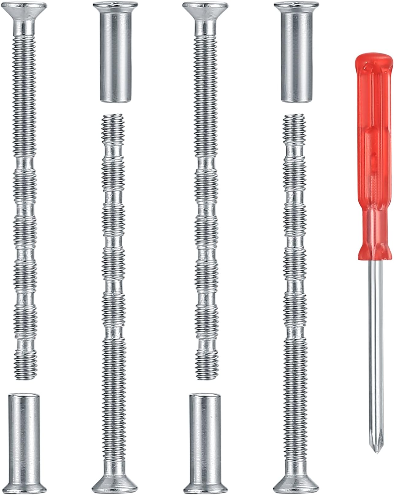 M4 Door Handle Bolt Through Fixings, 4pcs，Nickel Plated Adjustable Length Fixing Male to Female Sleeves Screws Bolts Nuts for Door Handle Cabinet Drawers