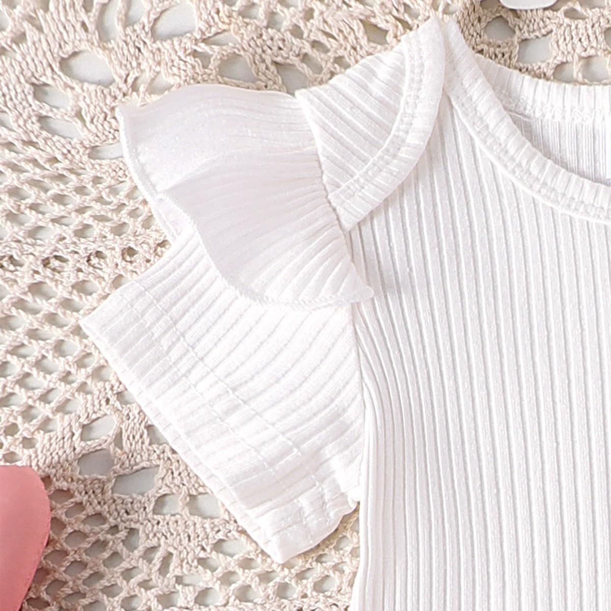 Conjunto Bebé Niña Peto de Verano, Manga Corta Top Acanalado Con Volantes + Ajustable Estampado Floral/Corazones Peto Corto Primavera Conjuntos — view 5