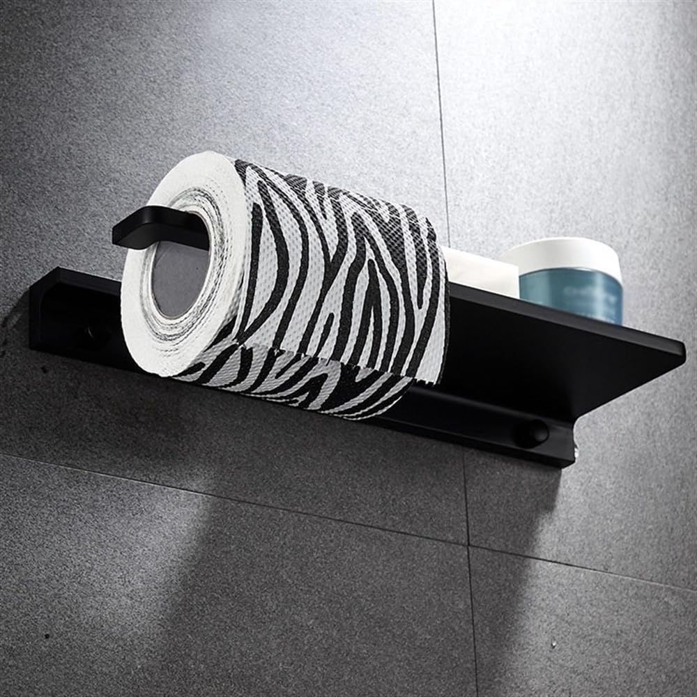 Półki łazienkowe Uchwyt na papier toaletowy z półką, pogrubione aluminiowe śruby, montaż ścienny, uchwyt, czarny Przechowywanie w łazience(Gun Gray)