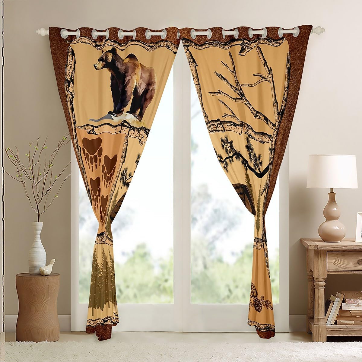 Feelyou Cute Bear Curtains for Living Room Kids Deer Hunting Blackout Curtains for Antlers Darkening Dreapes Lodge Western Farmhouse Orange Window Treatments (2 Panels, 38 x 45 Inch)