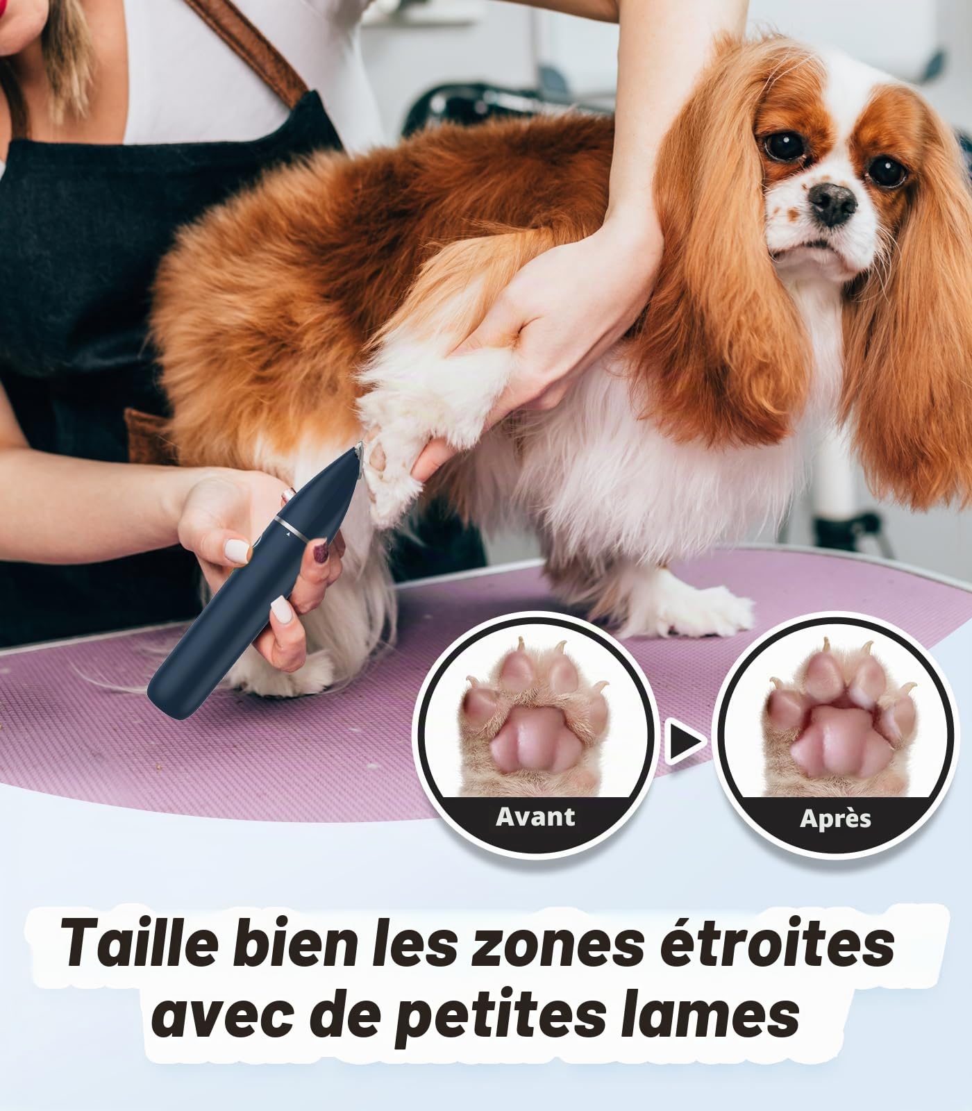 Casfuy Tondeuse à pattes de chien - Tondeuse silencieuse avec double paire de ciseaux - Rechargeable par USB - Pour l'épilation des pattes, des yeux, des oreilles, du visage et des fesses