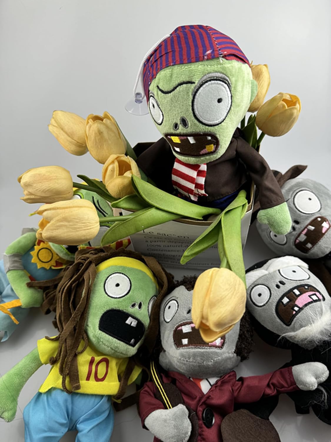 JHESAO 6 PCS PVZ Plush Plants and Zombies Plushies- Zombie Characters: Guitar, Pirate, Archmage, Football, Cowboy