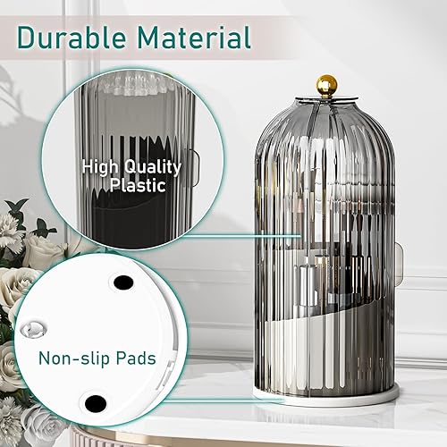 Miniatura 6 de GAXmi Soporte para brochas de maquillaje con tapa, organizador de herramientas cosméticas, giratorio de 360 grados, impermeable, a prueba de polvo,