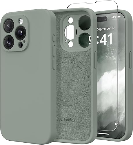 Funda magnética para iPhone 15 Pro, compatible con MagSafe, [protección completa de la cámara][protector de pantalla] funda protectora de silicona a