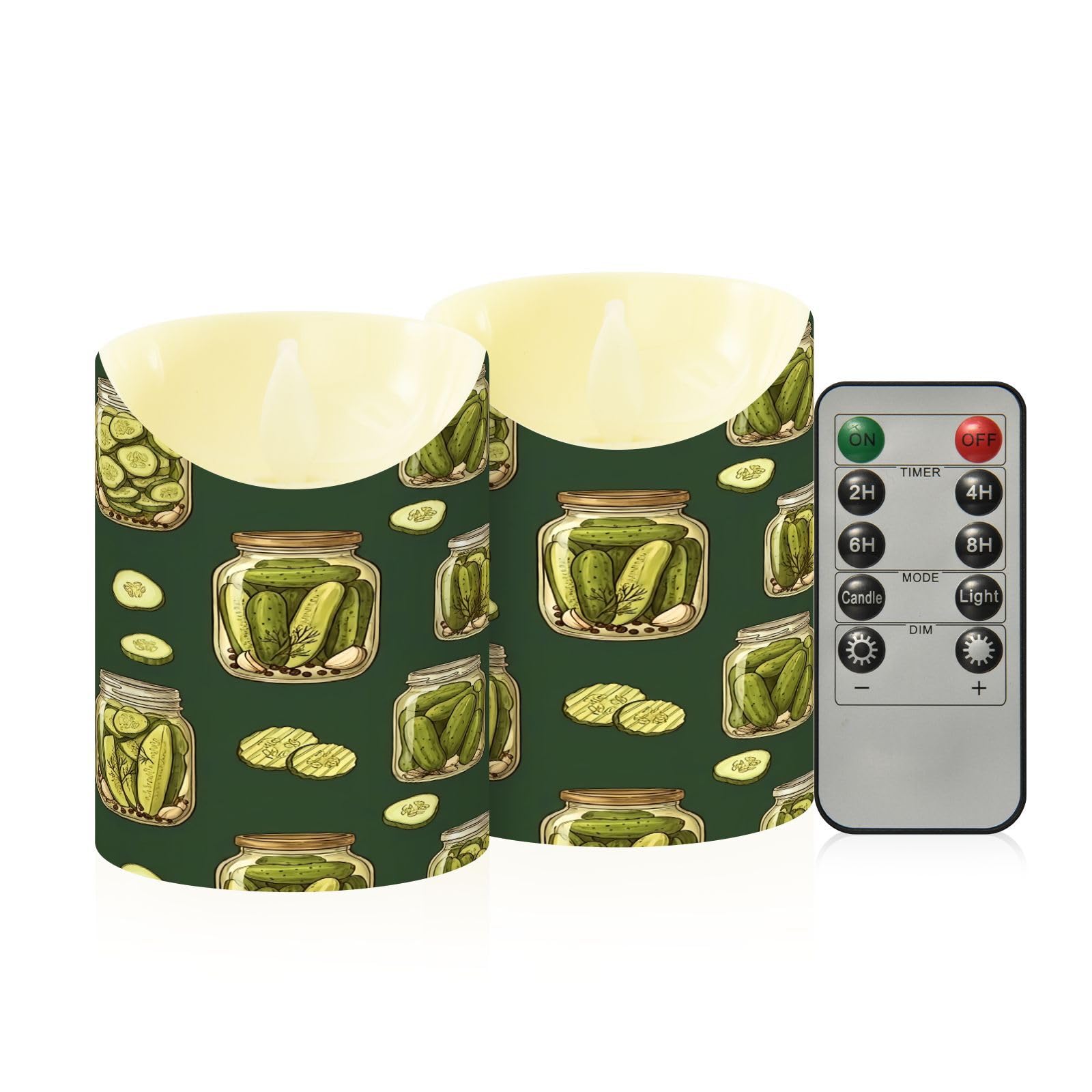 Ewusp Cucumber Flameless Candles Battery Operated Flickering LED Pillar Candles Set of 2 with Remote Control & Timer, for Home Decor Wedding Holiday Party Centerpieces