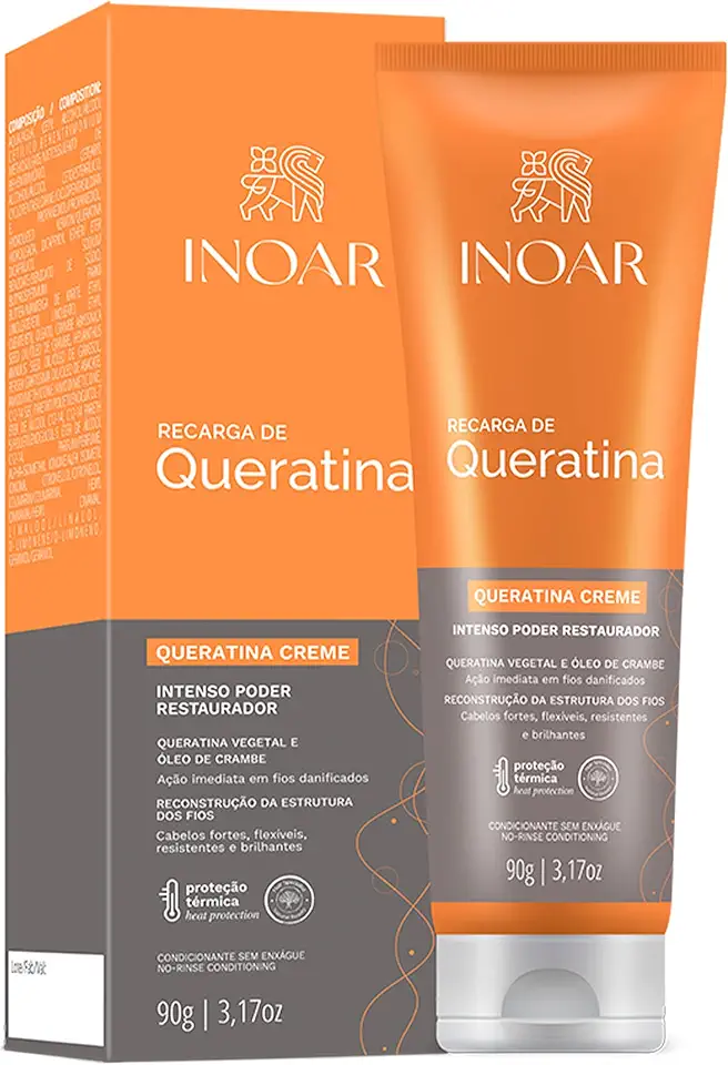 Inoar, Recarga de Queratina Creme Reconstrutor com Brilho e Força - 90g