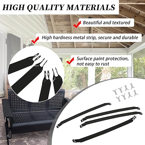 Miniatura 4 de Para Patio Porche Glider Straps Hanger Set Deck Restoration Part-4PCS Negro