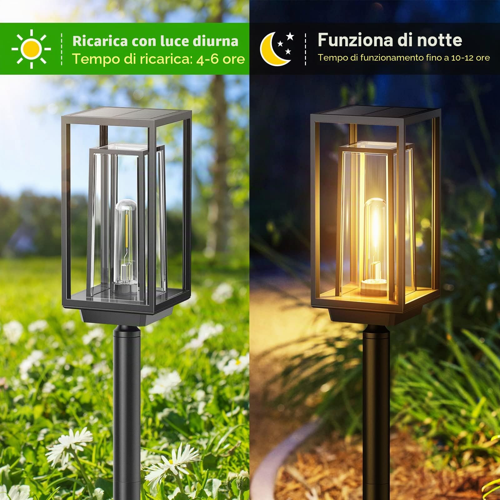 Lampade solari per esterni da giardino, confezione da 2 lampade moderne solare con tempo di lavoro più lungo, estremamente luminose, IP65, impermeabile, decorazione