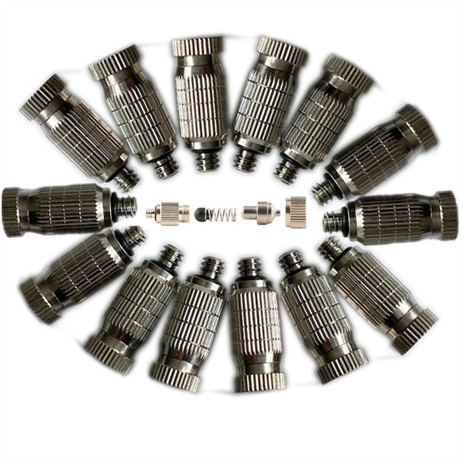60PCS Brass Misting Nozzle, HighPressure Fogging Spray Nozzles, Cooling Mist Replacement Heads 10/24 UNC for Outdoor Cooling Mister System, Greenhouse, Landscaping, 0.0040.039" Orifice(0.1MM)