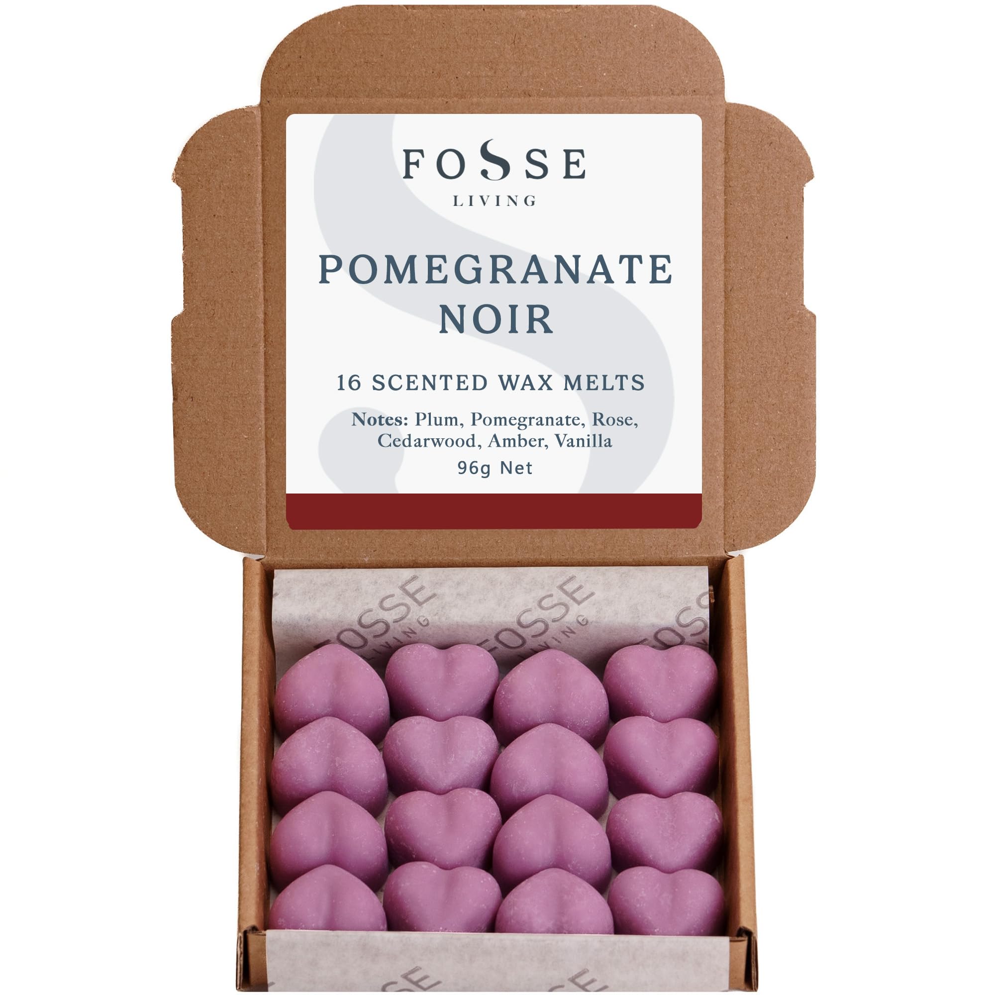 Fosse Living Pomegranate Noir Soy Wax Melts 16 Pack | Rich, Sultry & Luxurious | Natural, Vegan & Plastic Free | Up To 96 Hrs Scent | Pet Safe | Handmade In Uk –