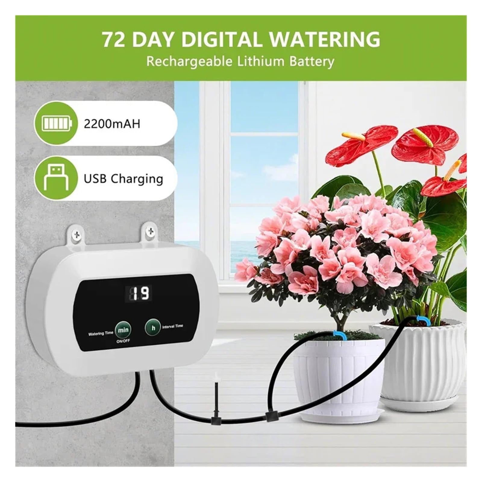 Timer for irrigazione da giardino Sistema di irrigazione for piante USB 1800mAh
