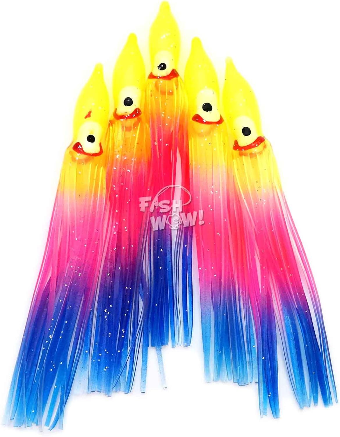 100pcs Squid Skirts 4 3/4 inch Hoochies 12cm Octopus Fishing Soft Lure -10 Colors- Purple Black, Red Tiger, Rainbow, Orange Yellow, Chartreuse, Blue Clear