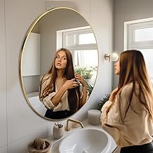 Ceramat Spiegel Rund Gold 100 cm Ø mit Rahmen, Runder Spiegel mit Metallrahmen und Aufhängung, Badezimmer Spiegel, Dekorative Wandspiegel rund für Bad, Wohnzimmer, Schlafzimmer