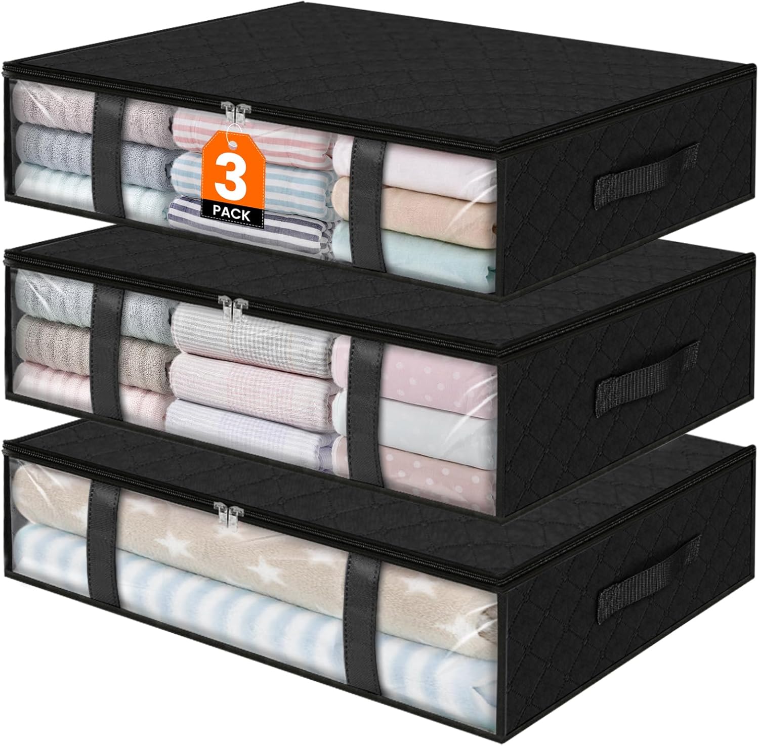 StorageRight Under Bed Storage Bags 6 Pack, 40L Large Clothes & Comforter Storage Containers with Clear Window, Breathable Fabric Organizer for Blankets, Bedding, Seasonal Clothing, Grey