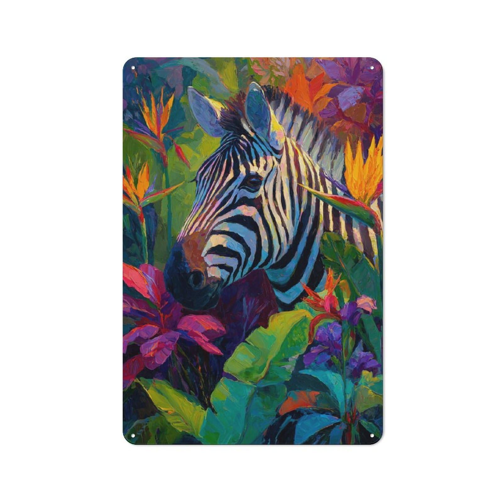 Junmoney Colorful Zebra In Exotic Garden Old Style Metal Wall Decor 30X20cm, Decorative Tin Plaque For Cafe, Pub, Workshop Or Home Bar